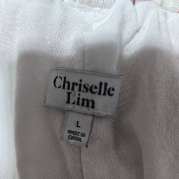 Chriselle Lim Pink and Cream Stripe Linen Blend Paperbag Shorts - Picture 4 of 5